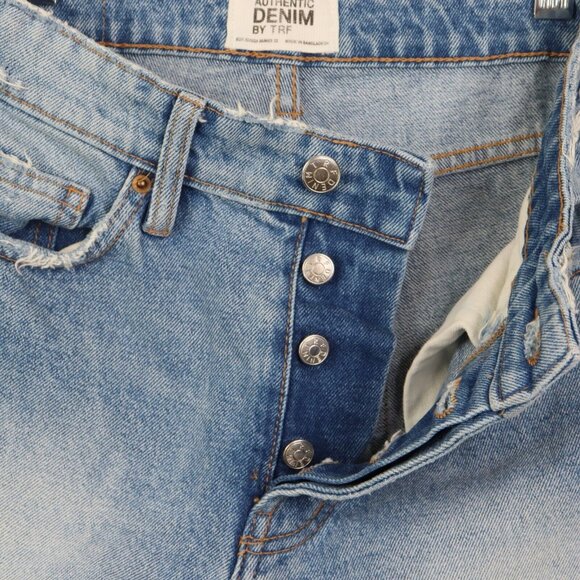 Zara Authentic Denim By TRF Jeans Womens Size 00 Straight Leg Distressed Raw Hem - Picture 3 of 6